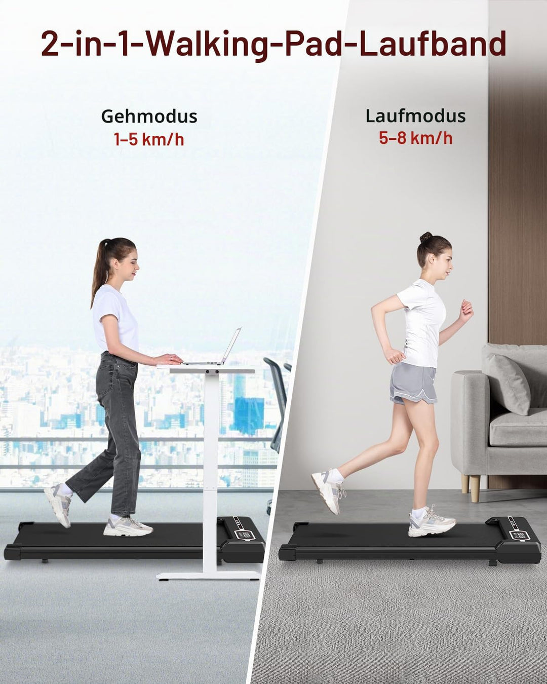 Dskeuzeew Walking Pad 2 in 1 - Laufband für Zuhause Gehband 1-8km/h unter Schreibtisch Elektrisches