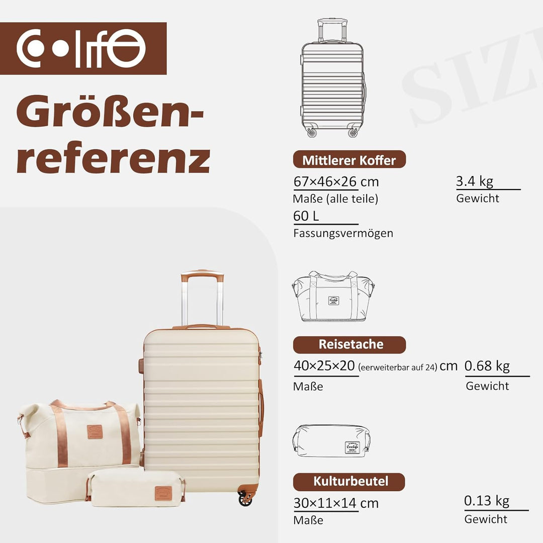 COOLIFE Koffer Trolley Koffer Reisekoffer von ABS Hartschalen Trolley 4 Rollen TSA-Schloss Der Koffe