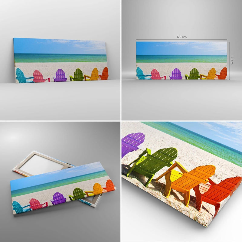 Wandbilder Dekoration Wohnzimmer Sunbed ufer florida Sommer Panorama Bilder auf Leinwand 120x50cm Le