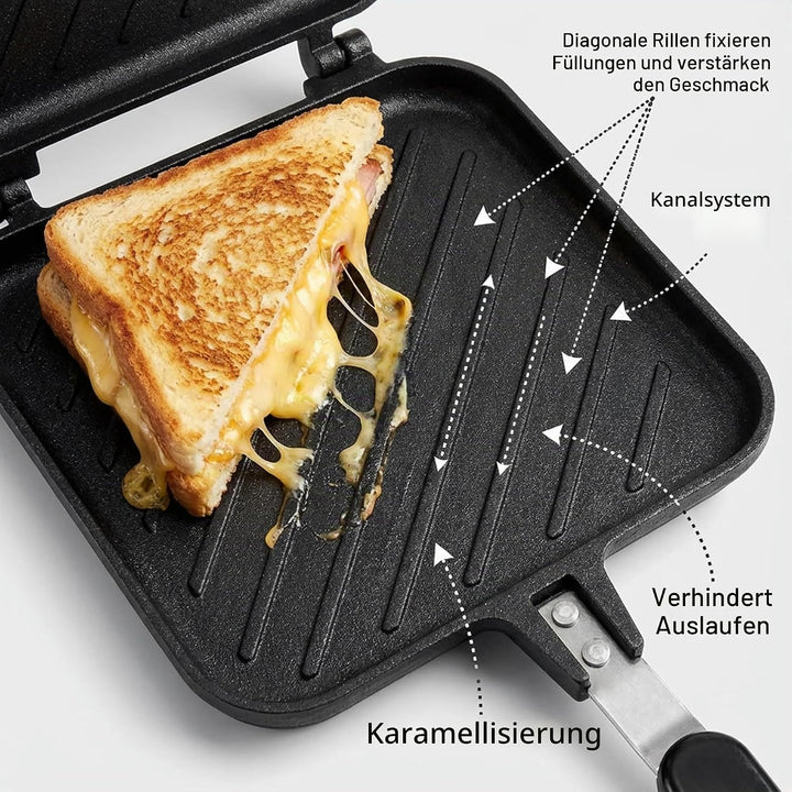 Elsjoy Aluminium Doppelseitige Bratpfanne, Toastpfanne mit Hitzebeständigem Griff, Antihaftbeschicht
