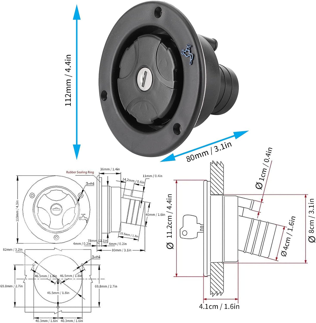 Jingyig Wassereinfülldeckel, Schwerkraftwassereinlass RV Wassereinfüllwassereinfüllanschluss Schwarz