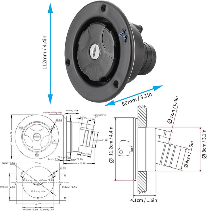 Jingyig Wassereinfülldeckel, Schwerkraftwassereinlass RV Wassereinfüllwassereinfüllanschluss Schwarz