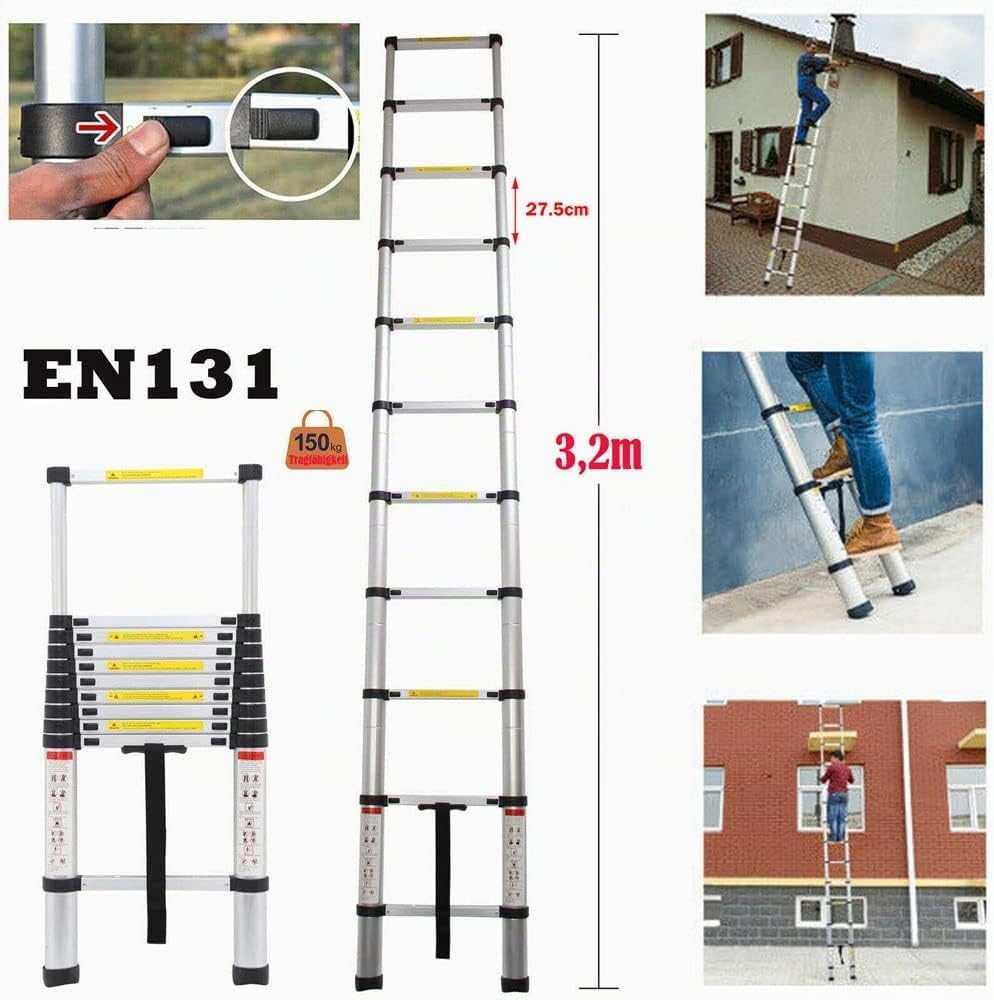 Teleskopleiter aus Aluminium, ausziehbare Teleskopleiter, Teleskopleiter, Klappleiter, Loft Ladder,