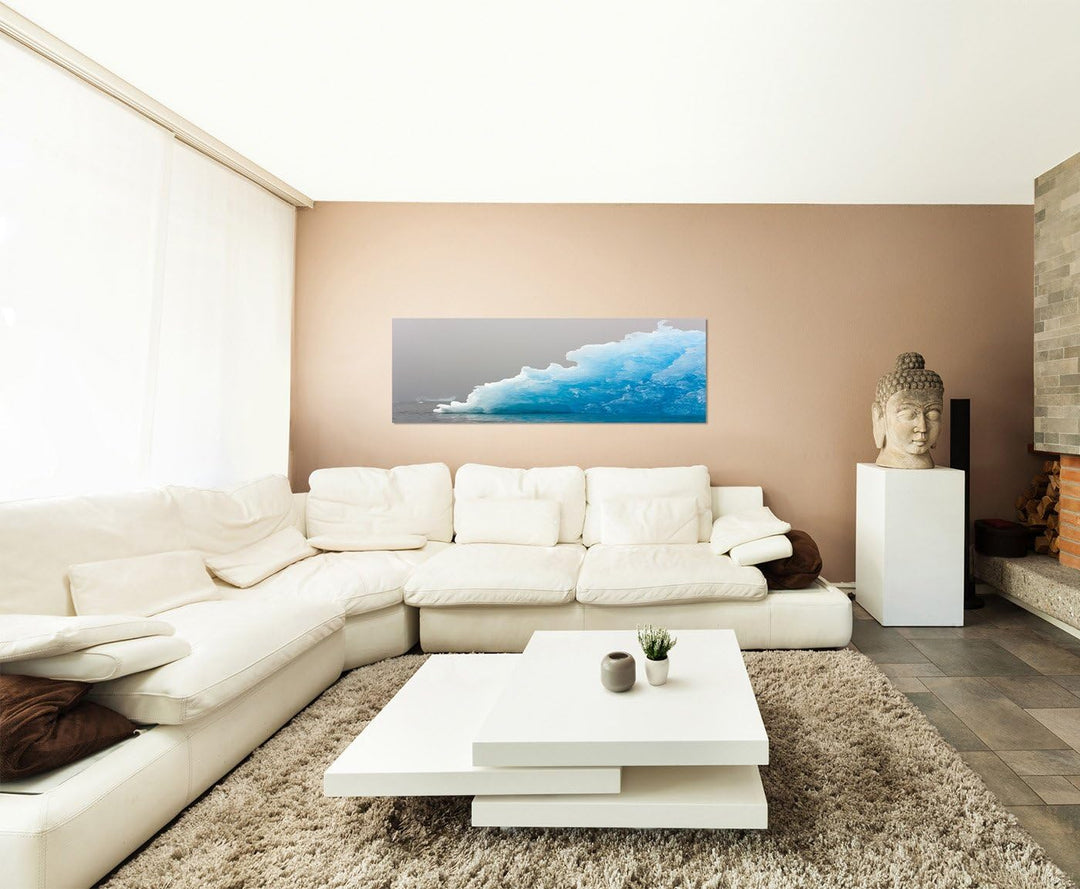 Paul Sinus Art Panoramabild auf Leinwand und Keilrahmen 150x50cm Grönland Eisberg Meer Nebel