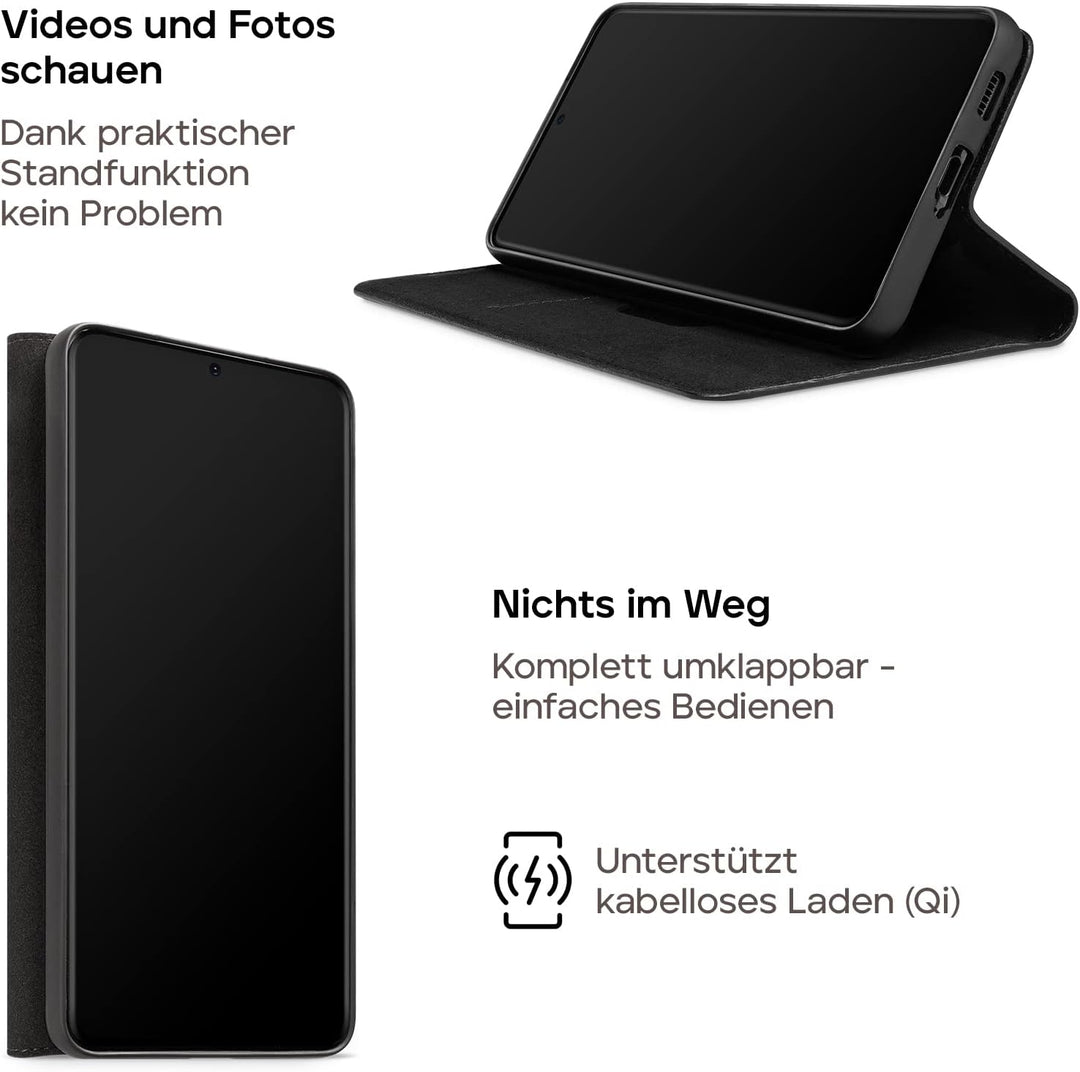 WIIUKA Hülle für Samsung Galaxy S21, Lederhülle, Deutsches Premium Leder, mit Kartenfach, extra Dünn