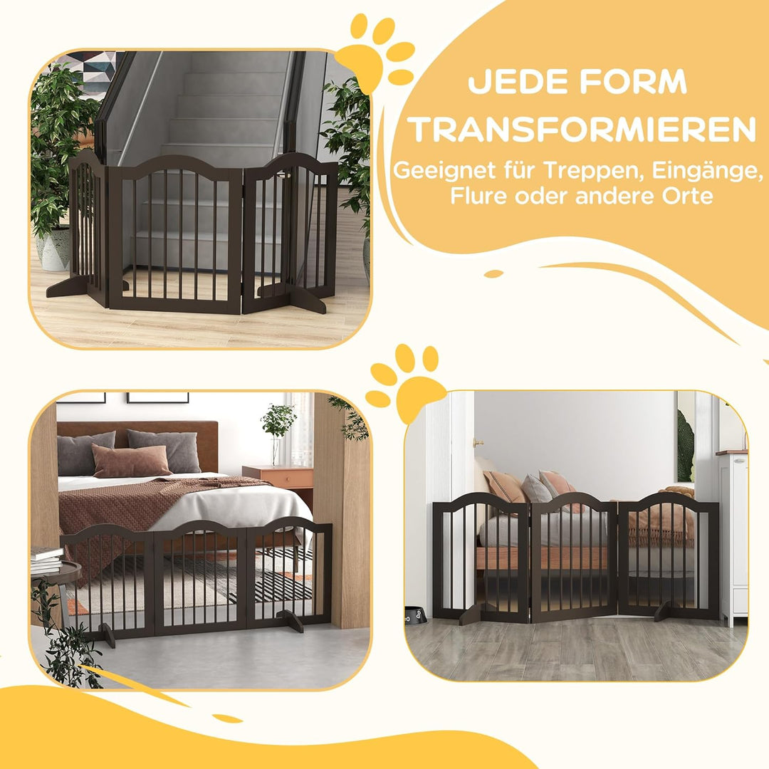 PawHut Absperrgitter Hund 3-teilig, 154,5 x 61 cm Faltbar Hundegitter mit Tür, Türschutzgitter mit 2