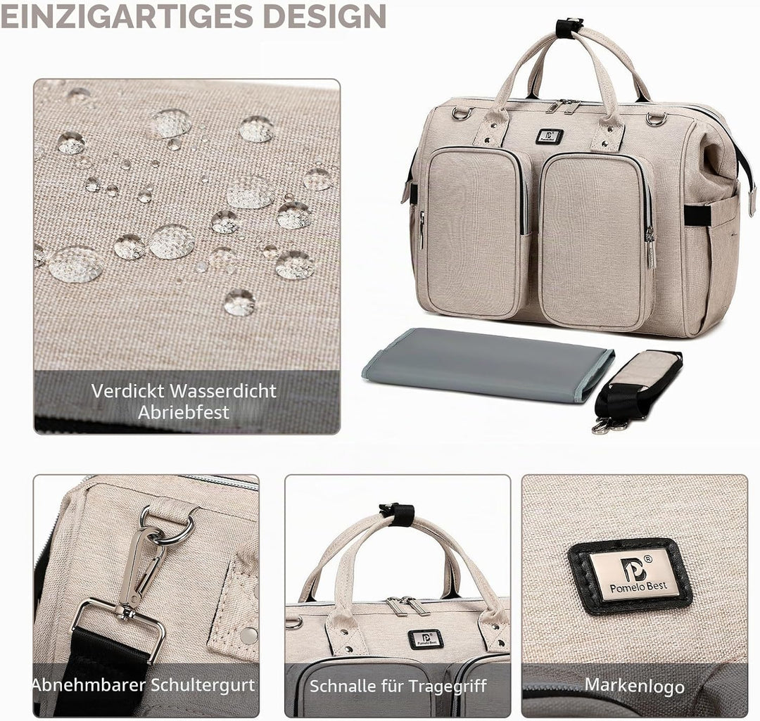Pomelo Best Wickeltasche mit wasserdicher Wickelunterlage und 2 Kinderwagen Haken verstellbare Schul