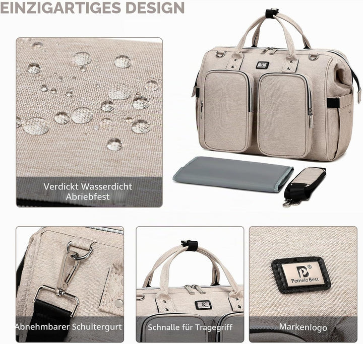 Pomelo Best Wickeltasche mit wasserdicher Wickelunterlage und 2 Kinderwagen Haken verstellbare Schul
