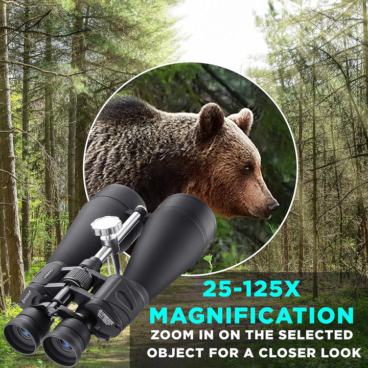 BARSKA Gladiator 25-125x80 Zoom-Fernglas (grünes Objektiv, verstrebter Stativadapter), Schwarz AB105