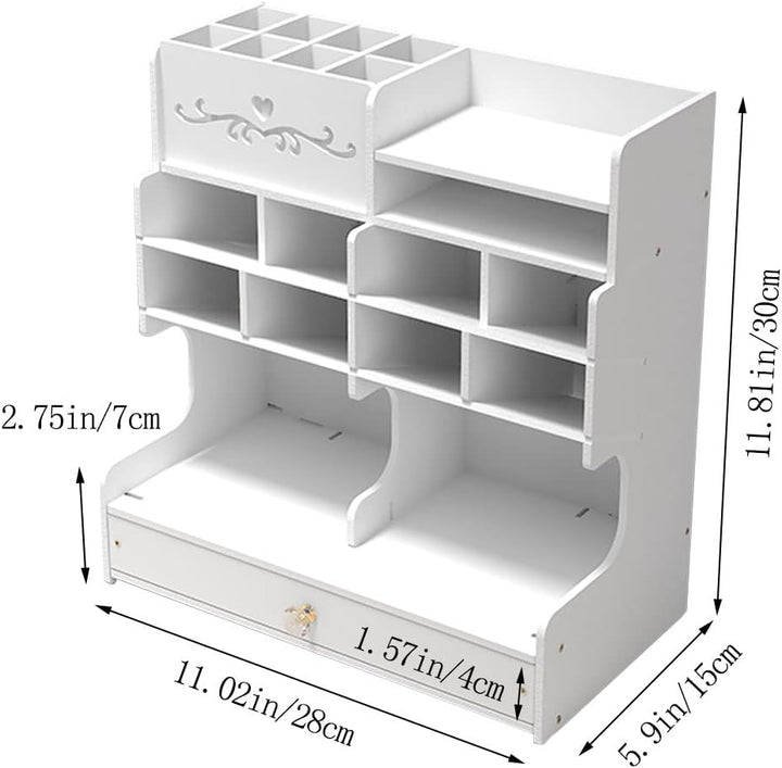Hggzeg Weisser Schreibtisch-Organizer mit Schublade, DIY-Bleistifthalter, Schreibtisch-Organizer für