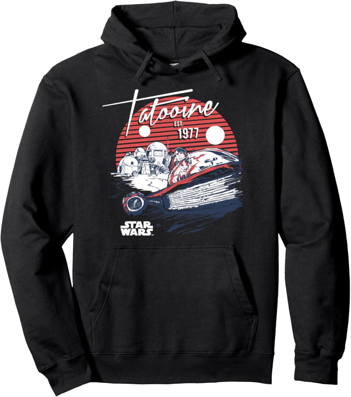 Star Wars Luke Skywalker Tatooine Est 1977 Striped Poster Pullover Hoodie