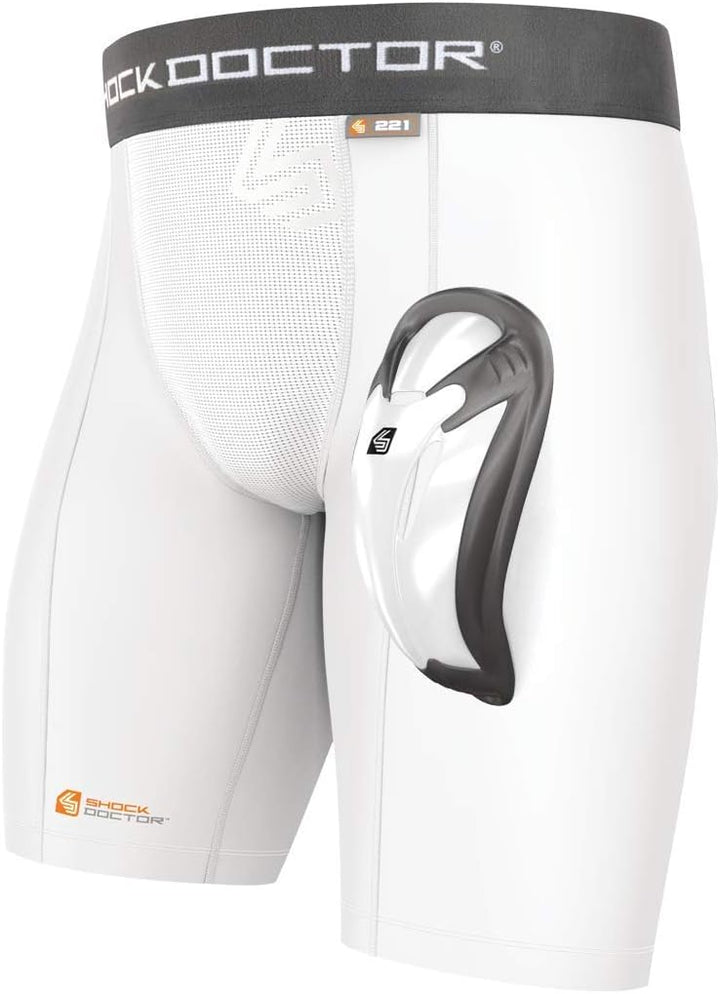 ShockDoctor Herren Tiefschutz Kompressions-Short mit Bioflex Cup S Weiss, S Weiss