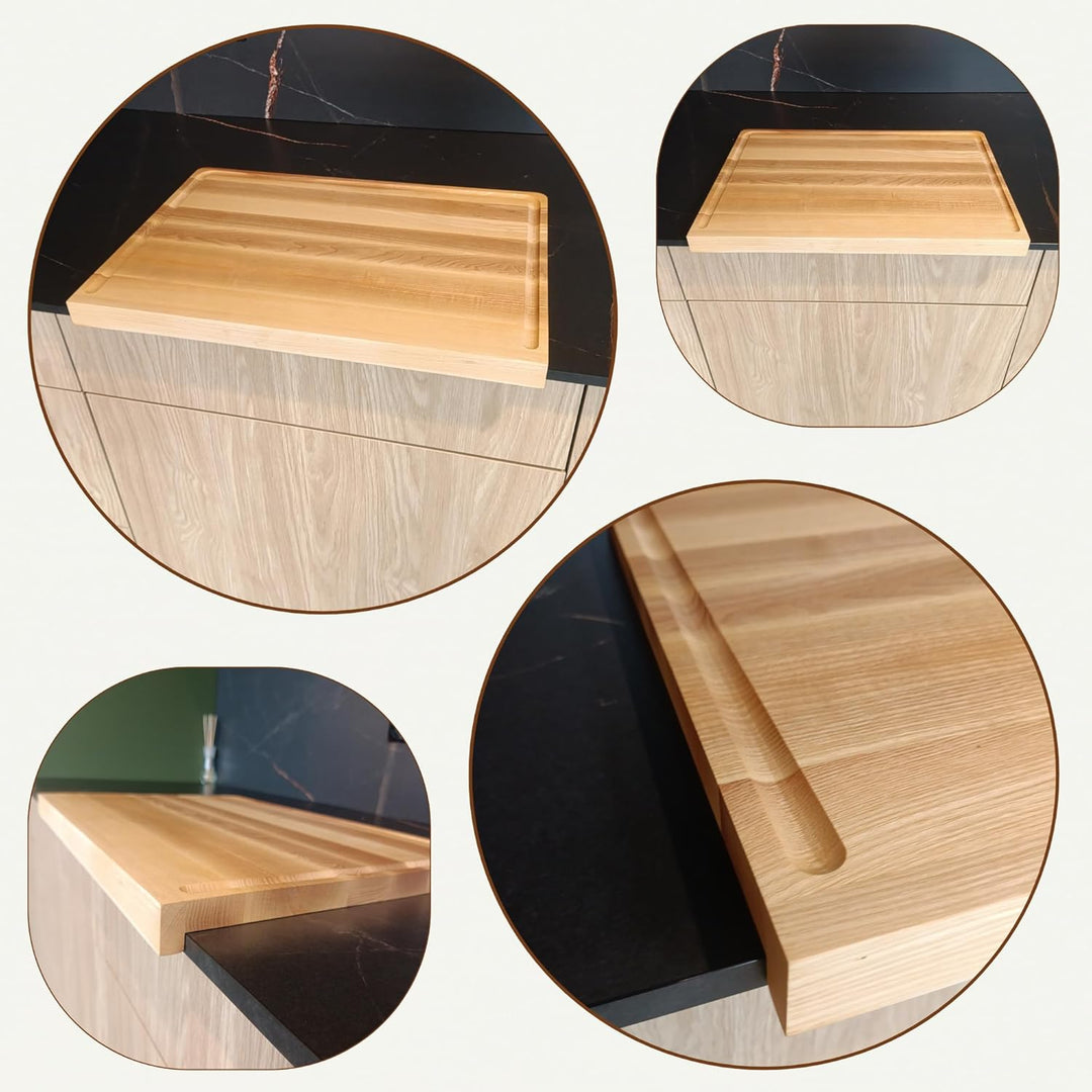 INNOVAHOME Backbrett Esche 50x35 cm - Profi Nudelbrett Knetbrett Holzbrett | Anschlagkante Stopperfu