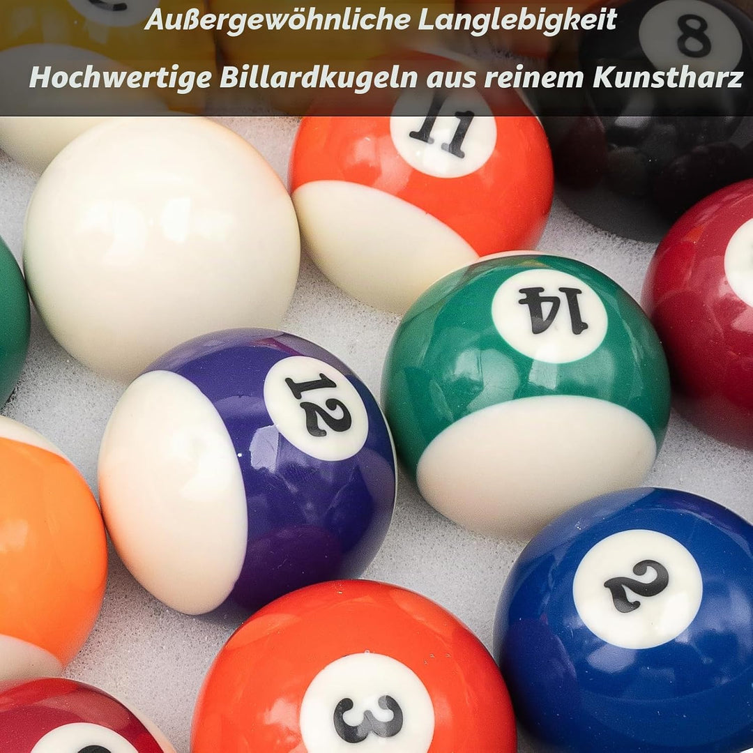 Billiard Pool Balls mit Billardkreide, Complete Set of 15 Pool Balls, Diameter 58mm Cue Ball Set for