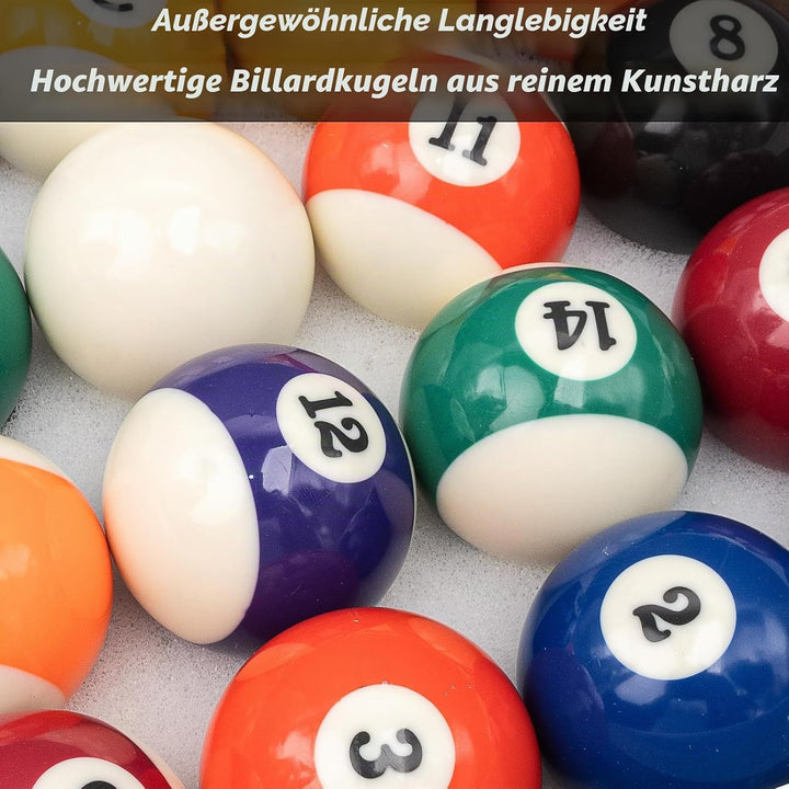 Billiard Pool Balls mit Billardkreide, Complete Set of 15 Pool Balls, Diameter 58mm Cue Ball Set for