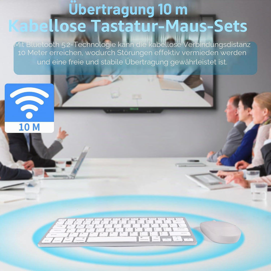 Tastatur Maus Set Kabellos, Bluetooth5.2/3.0 Tastatur &amp; 2.4 GHz USB 3 Mode, Funktastatur Mit Maus Si