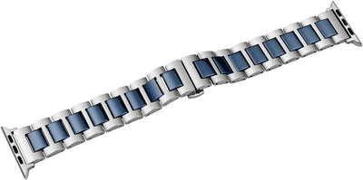 YISIWERA 38mm 40mm 41mm Armband Kompatibel für Apple Watch Blau Keramik Silber Metall Armband 49mm 4