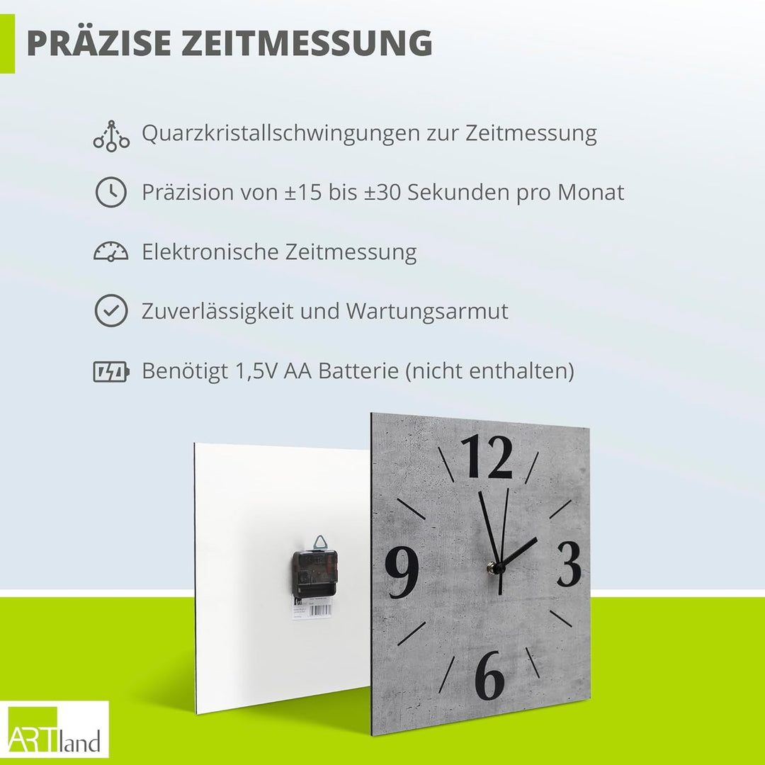 ARTLAND Wanddeko Wanduhr ohne Tickgeräusche Alu Quarzuhr 30x30 cm Quadratisch Lautlos 12 Ziffern Far