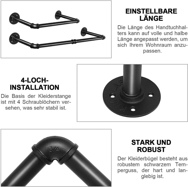 Kleiderständer für die Wand 80cm Rohr Kleidergestell Industrieller Stil Wandhänger Abnehmbare Metall