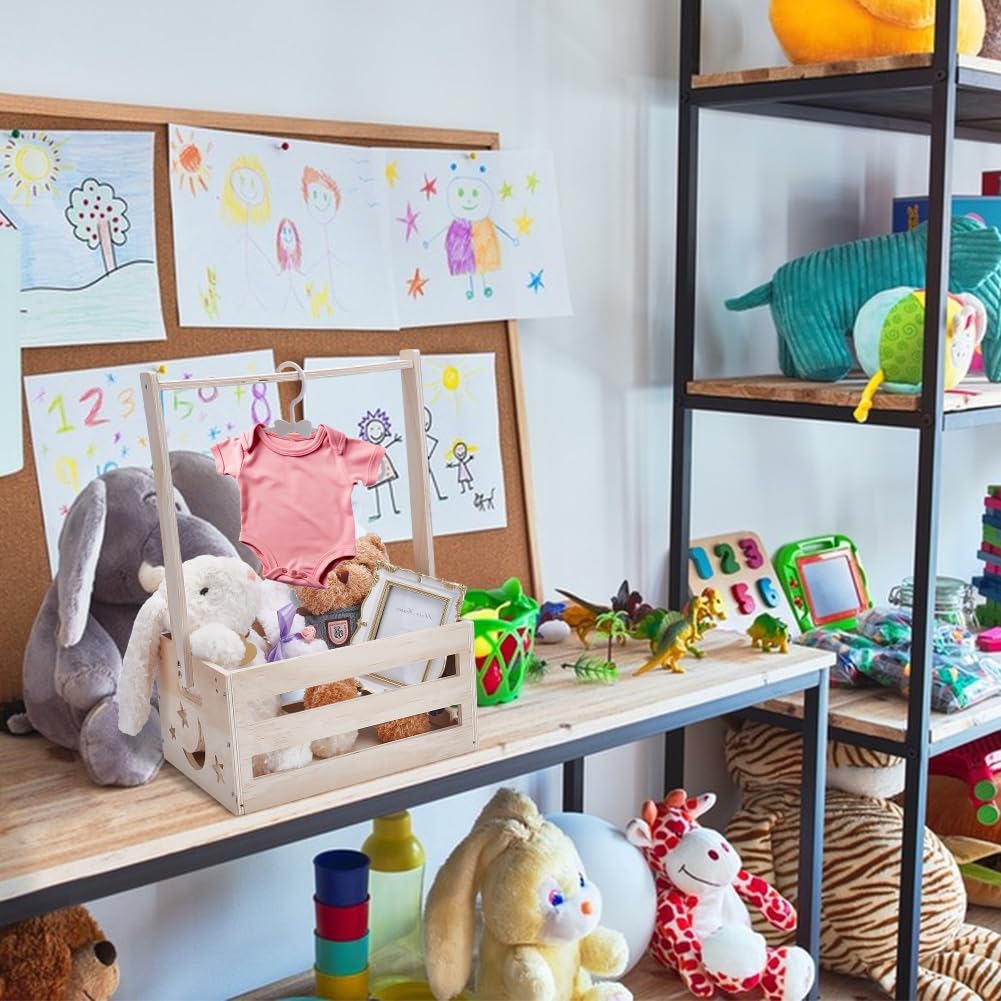 UNICRAFTALE Holz Baby Geschenk Korb mit Griff Kinder Kleiderbügel Aufbewahrungskorb Holzkiste für Ba