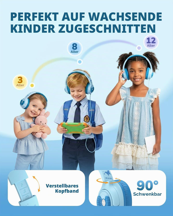 iClever kopfhörer Kinder,85 dBA Sicherer Klang,Faltbarer Over-Ear 3.5 mm kopfhörer Kinder mit Kabel,