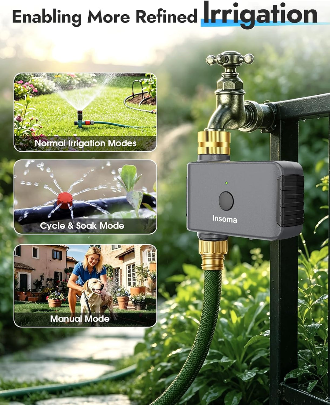 WiFi-Wasser-Timer für Gartenschlauch, Kein WLAN-Hub,Messing-Einlass/Auslass 1 Zone-Brass Inlet Outle