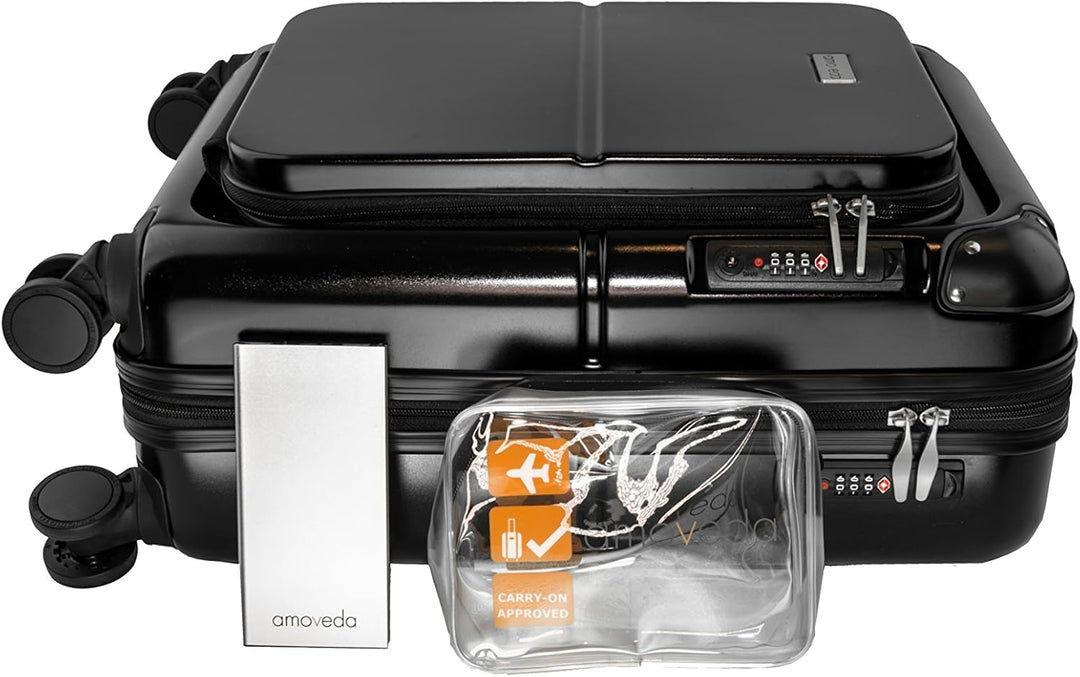 Amoveda Handgepäck Trolley Koffer mit Waage im Griff, Powerbank ,TSA, Notebookfach, 4 Rollen, Erweit