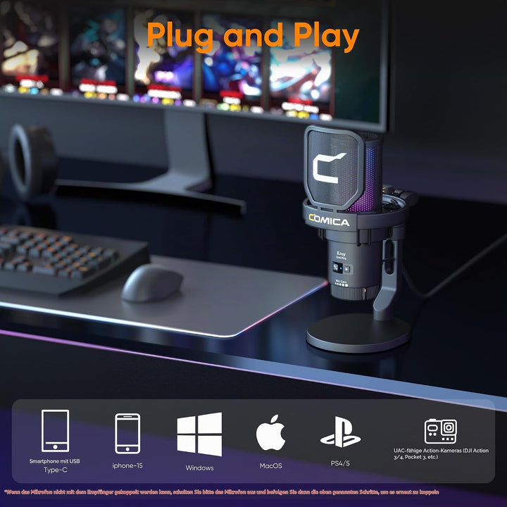 COMICA EJoy Uni Pro Kabellos USB Mikrofon PC, Gaming Mikrofon für Streaming Podcast Studio, PS4/PS5/
