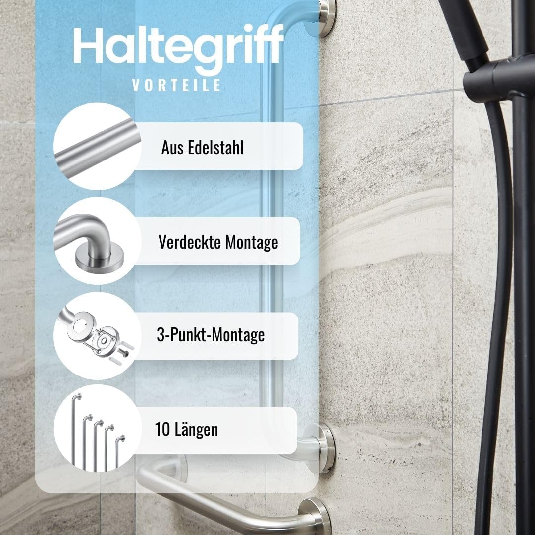 Stahlia Haltegriff Ø 30mm Edelstahl gebürstet 300mm Handtuchhalter Haltegriffe für Senioren Aufstehh