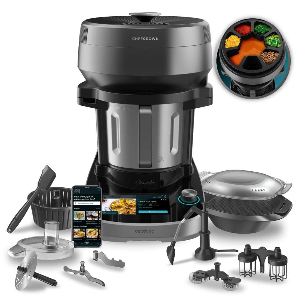 Cecotec Küchenroboter mit Lebensmittelspender Mambo CooKing Unique. 2200 W, 45 Funktionen, Tausende