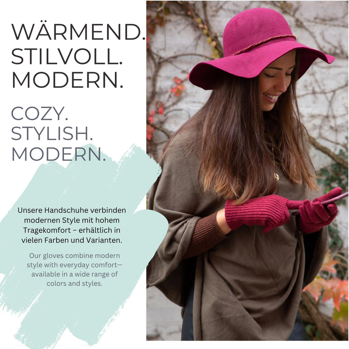styleBREAKER Damen Touchscreen Stoff Handschuhe mit abnehmbaren Strick Stulpen, warme Fingerhandschu