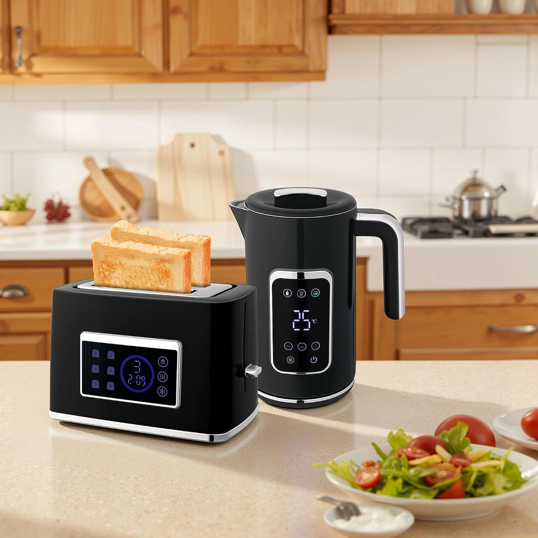 HOMCOM Wasserkocher Toaster Set 1,7L Edelstahl Wasserkocher 2 Scheiben Toaster mit 6 Bräunungsstufen