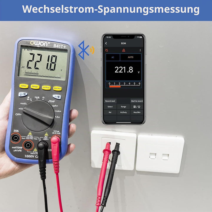 OWON B41T+ Bluetooth Digitalmultimeter TRMS 22000 Counts Ohmmeter mit automatischer Bereichswahl für
