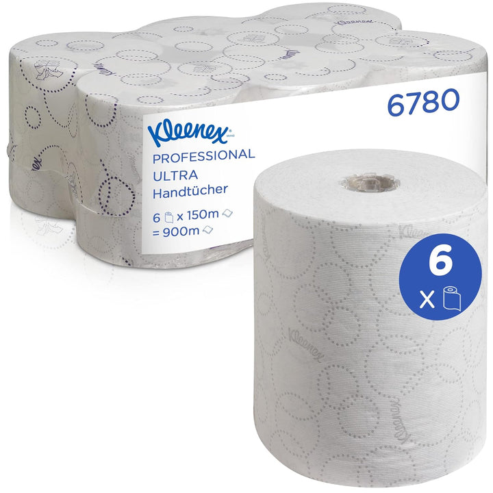 Kleenex Ultra Rollenpapiertücher 6780 – 2-lagige Rollenhandtücher – 6 x 150 m weisse Papiertuchrolle