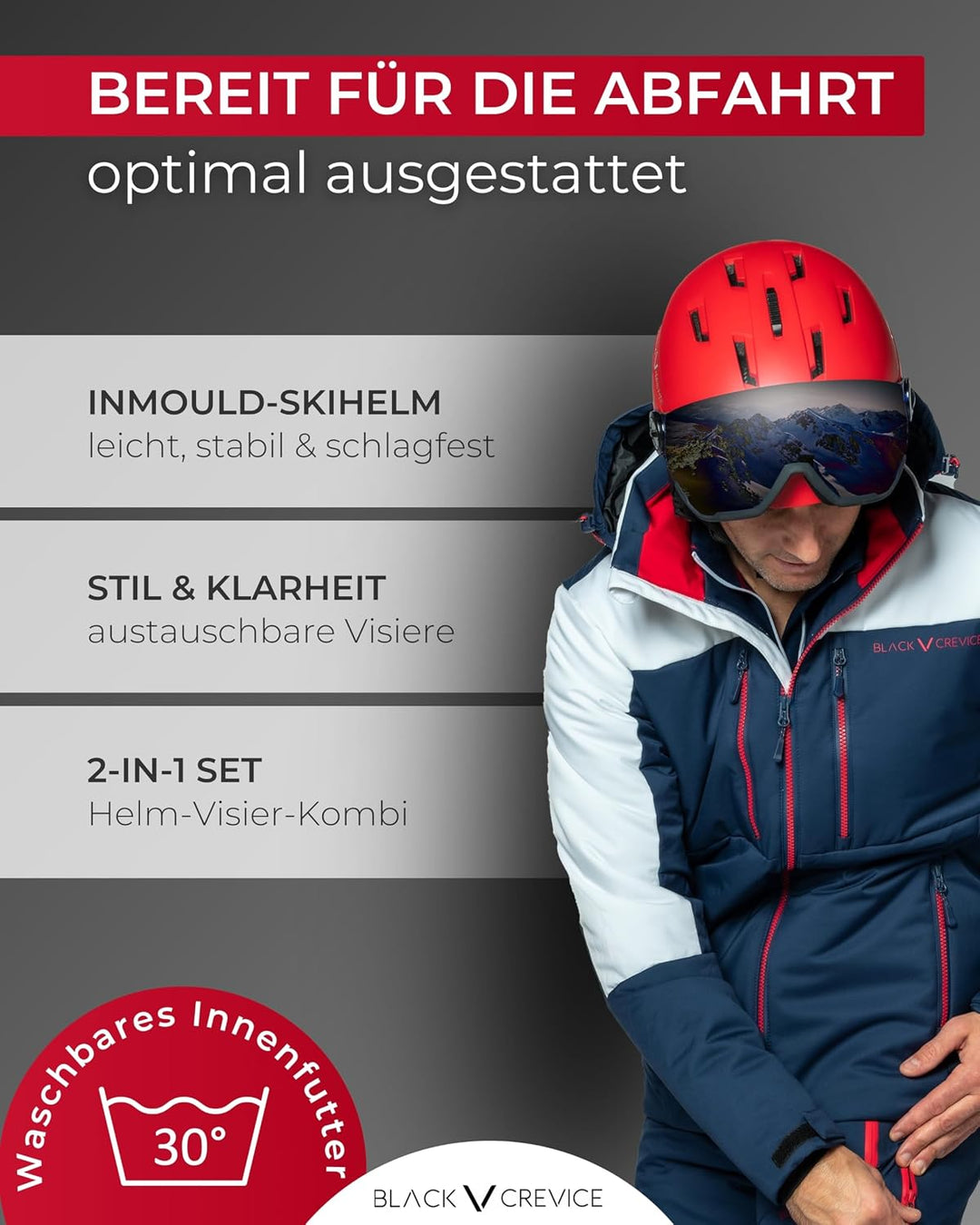 Black Crevice Kinder-Skihelm Leogang I Skihelm mit Visier im Pilotenstyle I Snowboardhelm für Jungen