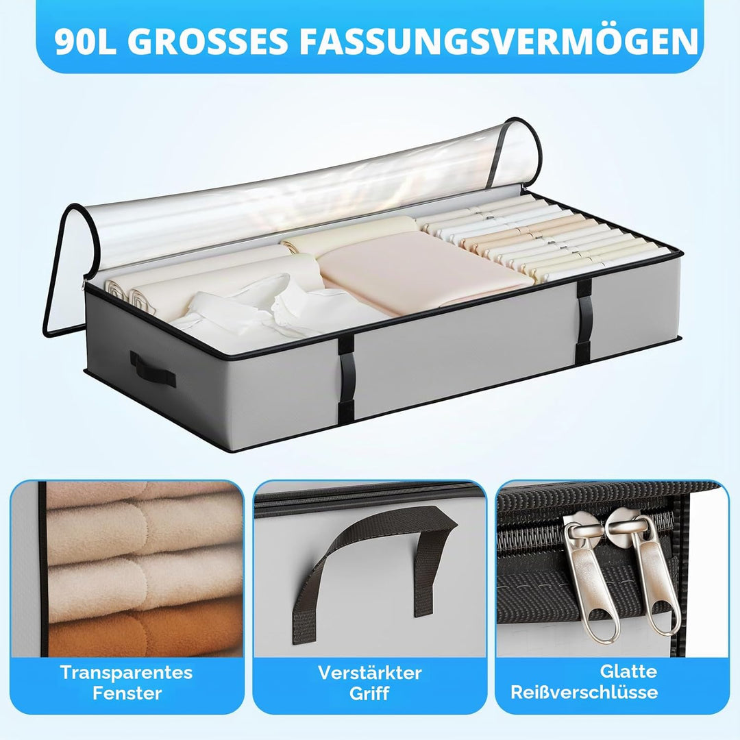 Oak & Tea 90L Aufbewahrungstaschen 4 Stück Grosses Kleideraufbewahrungsboxen mit Deckel und Reissver