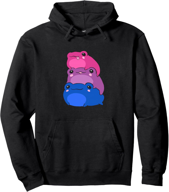 Bisexual Flag Color Frogs Subtle Bi Pride LGBTQ Aesthetic Pullover Hoodie
