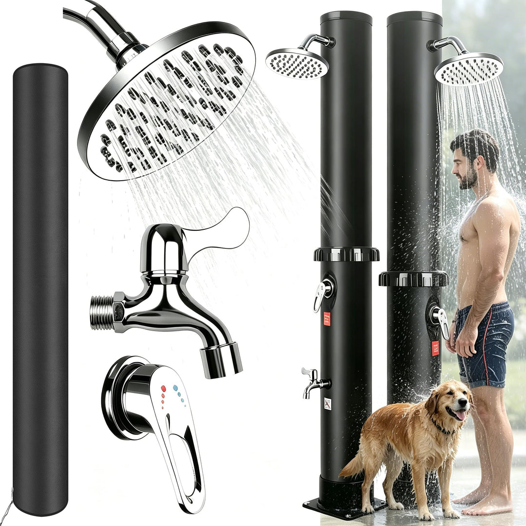 Solar Gartendusche 35Liter -Solardusche mit 360° Drehbarem Duschkopf und Fusshahn, Einstellbare Temp