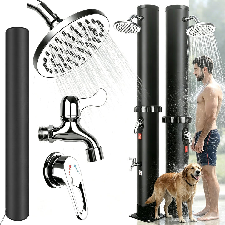 Solar Gartendusche 35Liter -Solardusche mit 360° Drehbarem Duschkopf und Fusshahn, Einstellbare Temp