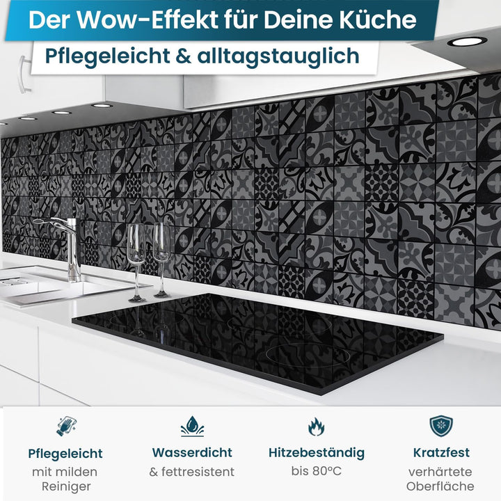 danario Küchenrückwand selbstklebend - Matt - Spritzschutz Küche - versteifte PET Folie - 0,4 mm - M