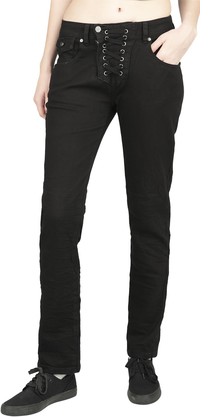 Black Premium by EMP Damen Schwarze Jeans mit Gürtelschlaufen gerade geschnitten 27W / 32L Schwarz,