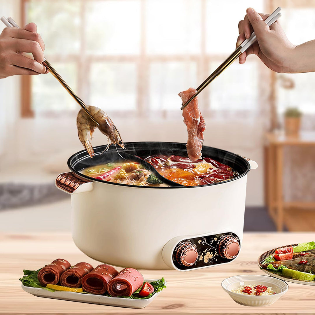 2 Seiten Hot Pot Elektrisch mit zwei Reglern 5L Elektrischer Kochtopf 1350W Drei Leistungsanpassunge