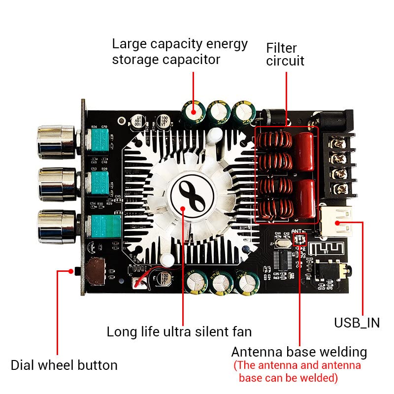 WANGCL 2 * 160W TDA7498E Leistungs-Subwoofer Stereo-Verstärker-Platine Bluetooth-kompatibel 2.0 K Kl