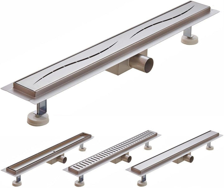 Edelstahl Bodenablauf Duschrinne Ablaufrinne Siphon Dusche 50-120 cm 7 Muster Sanlingo, Design:Welle