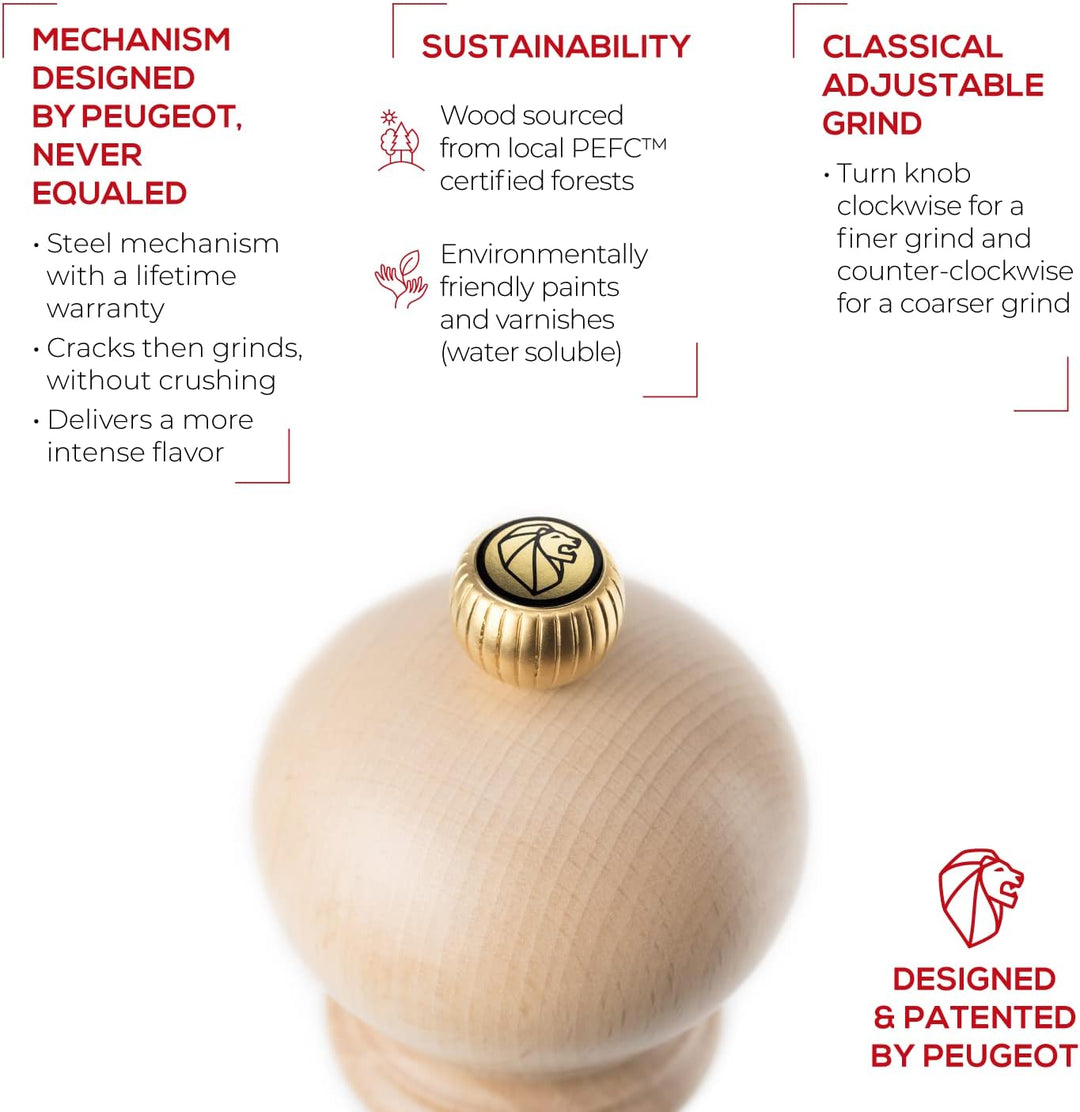 Peugeot Paris Manuelle Pfeffermühle, Klassische Mahlgradeinstellung, Höhe: 22 cm, Holz, Natur, 08704