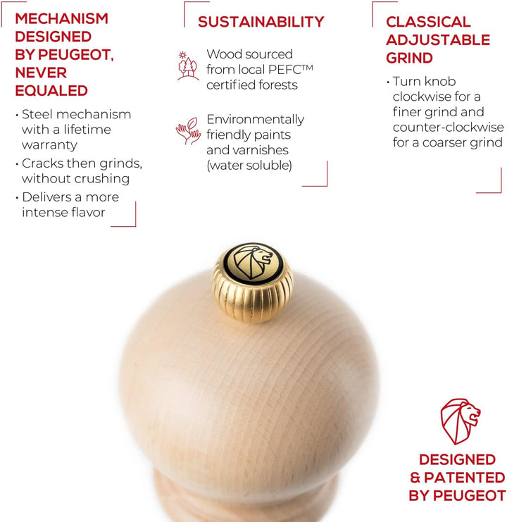 Peugeot Paris Manuelle Pfeffermühle, Klassische Mahlgradeinstellung, Höhe: 22 cm, Holz, Natur, 08704