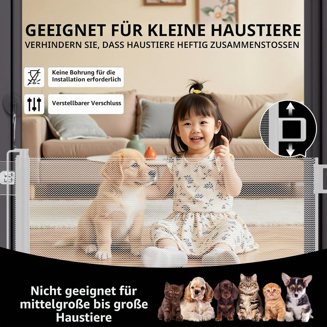Treppenschutzgitter Ausziehbar, mit verstellbarem Schloss &amp; unterer Klemme gegen Unterkriechen. Univ