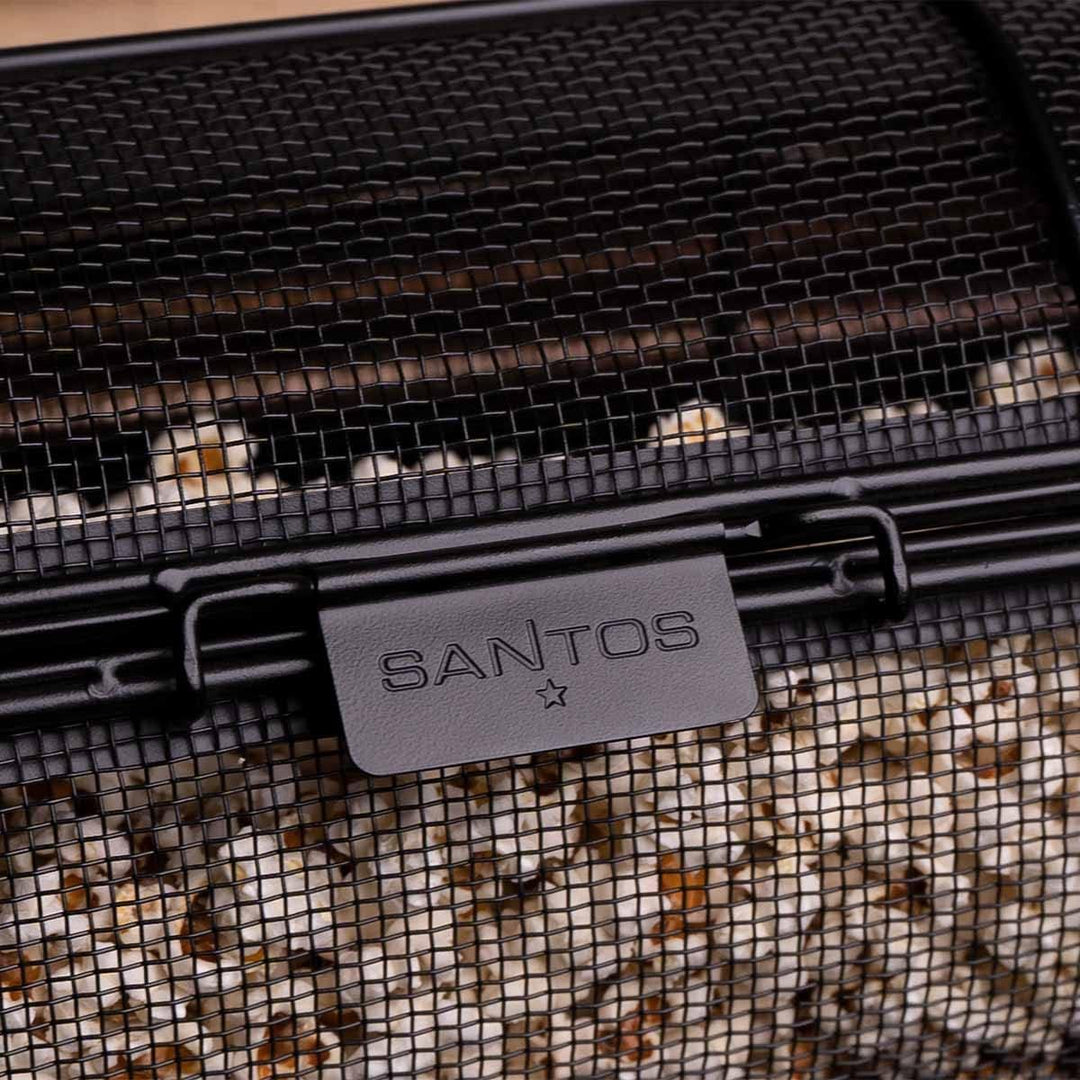 SANTOS Drehspiess-Korb für Drehspiesse (⌀ max 11mm) - Grillkorb Stahl schwarz - Grillzubehör - Fleis