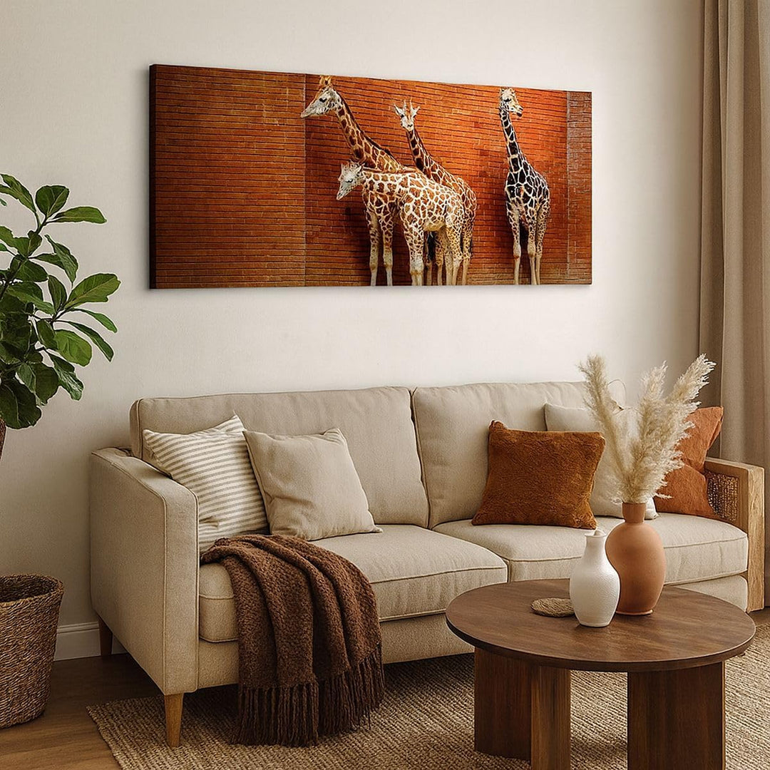 Wandbilder Dekoration Wohnzimmer Tiere Giraffen Zoo Familie Panorama Bilder auf Leinwand 120x50cm Le