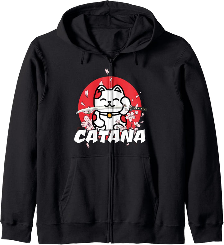 Funny Cat With Katana Otaku Cat Lover Kapuzenjacke